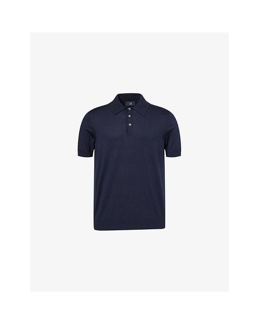 Dunhill Blue Short-Sleeves Regular-Fit Cotton And Silk Polo Shirt for men