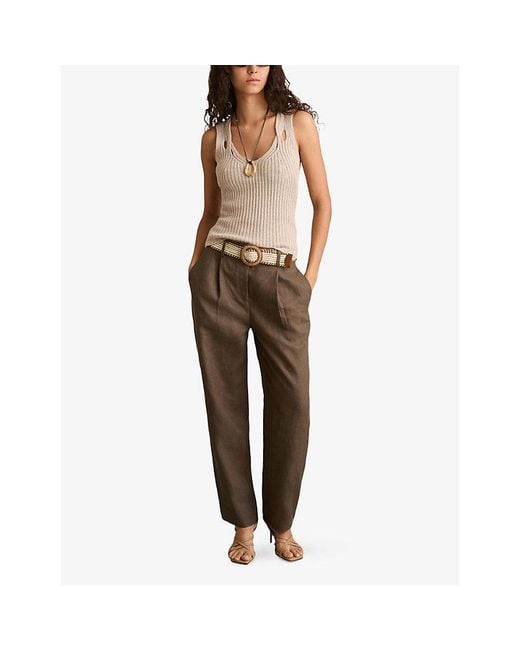 Reiss Brown Beau Tapered-Leg Linen Trousers