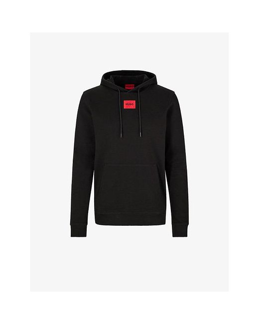 HUGO Black Logo-Patch Relaxed-Fit Cotton-Jersey Sweatshirt for men