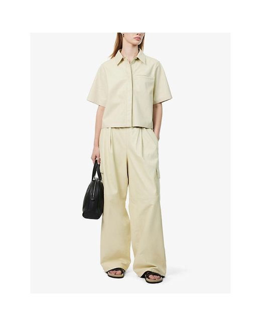 Yves Salomon Natural Spread-collar Cropped Leather Shirt