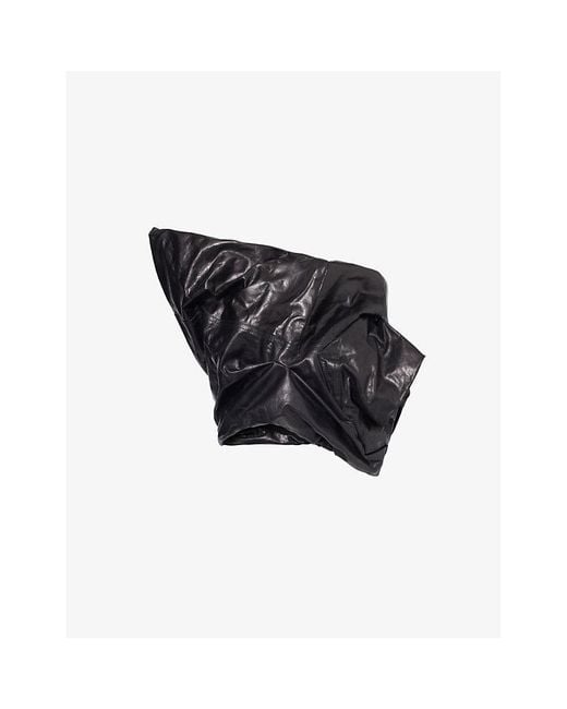 Rick Owens Black Gathered Asymmetrical Leather Bustier Top