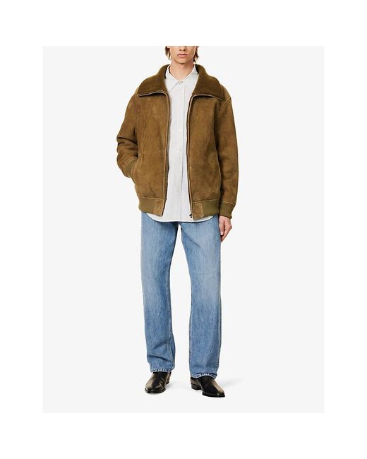 Loewe Green Shearling-lining Relaxed-fit Suede Bomber Jacket for men
