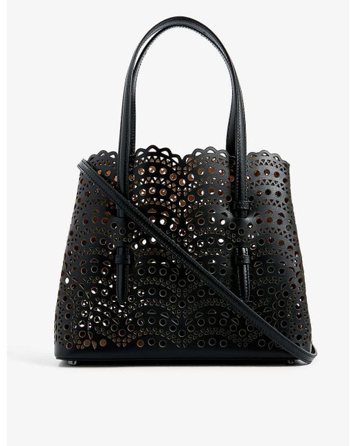 Alaïa Black Mina Wave 25 Laser-cut Leather Top-handle Bag