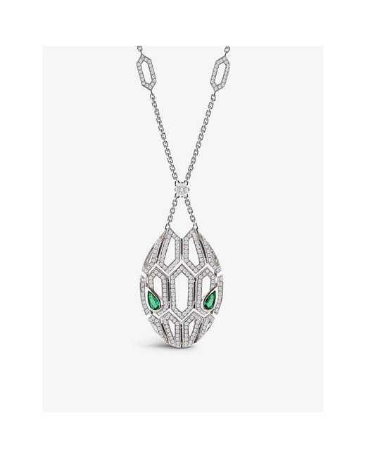 BVLGARI Serpenti 18ct White-gold, 2.63ct Brilliant-cut Diamond And 0.96ct Emerald Pendant Necklace