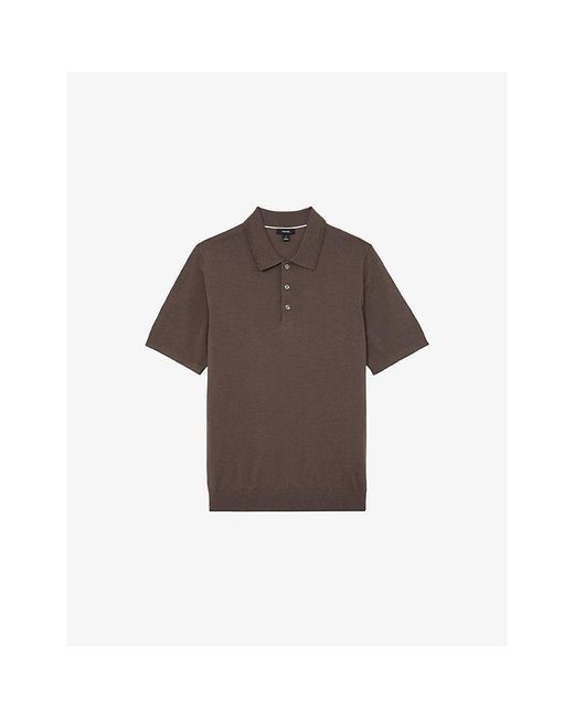 Reiss Brown Manor Regular-Fit Merino Wool Polo Shirt for men