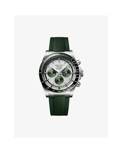 Longines Green L3.835.4.02.9 Conquest Chronograph Stainless-Steel And Rubber Automatic Watch