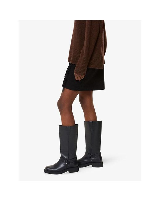 Whistles Black Matteo Leather Heeled Knee-High Boots