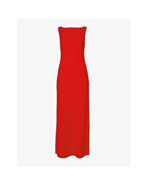 Reformation Red Raine Boat-neck Stretch-jersey Maxi Dress