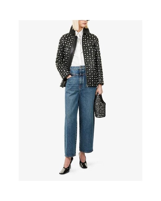 Nour Hammour Black Studded Relaxed-Fit Leather Jacket