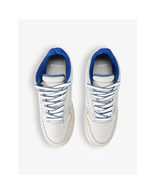 Represent Blue White/vy Reptor Contrast-panel Leather Low-top Trainers for men