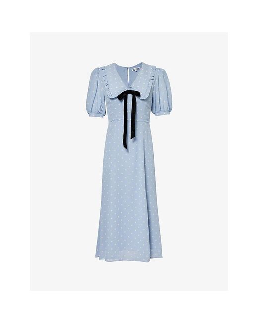 Reformation Blue Buchanan Bow-embellished Crepe Midi Dress