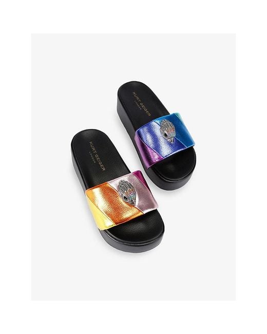 Kurt Geiger Yellow Meena Eagle Platform Woven Slides