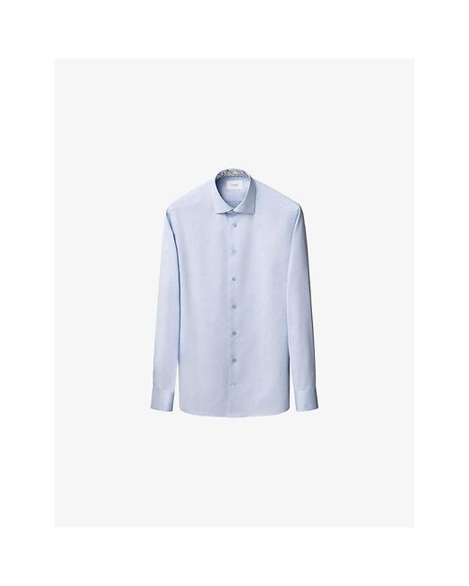 Eton of Sweden Blue Floral-Trim Contemporary-Fit Cotton-Twill Shirt for men