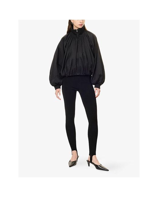 The Couture Club Black Funnel-Neck Ruched-Hem Shell Bomber Jacket