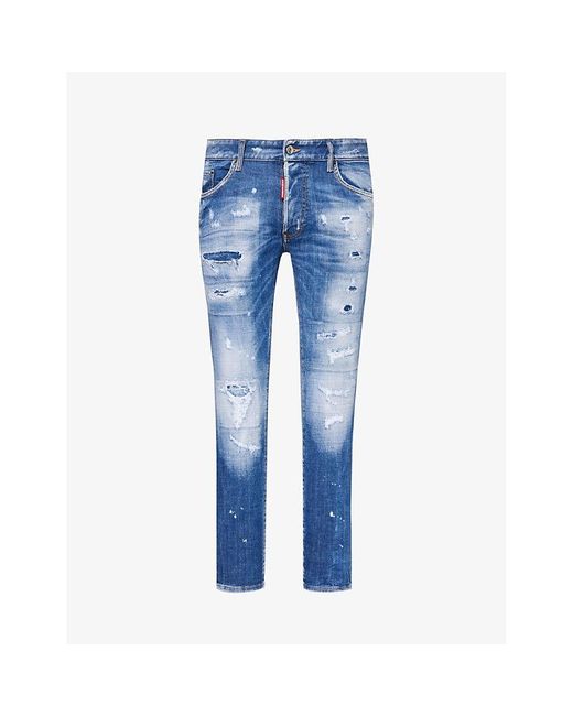 DSquared² Vy Blue Distressed Tapered-leg Slim-fit Stretch-denim Jeans for men