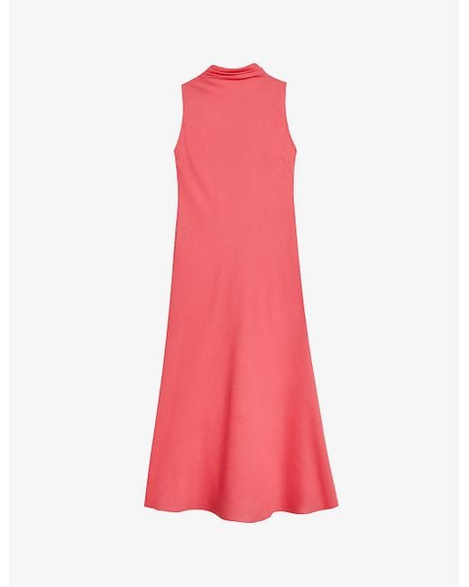 Ted Baker Pink Eleanar Tied Cowl-neck Recycled-polyester Midi Dress