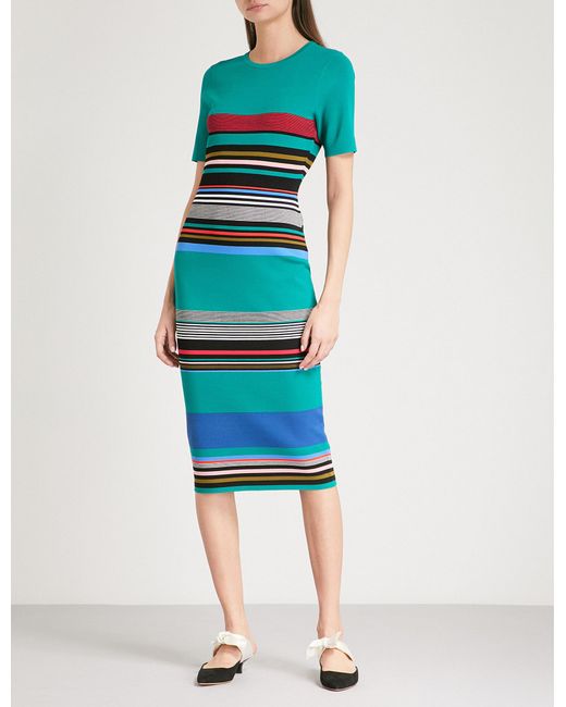 Diane von Furstenberg Blue Striped Knitted Midi Dress