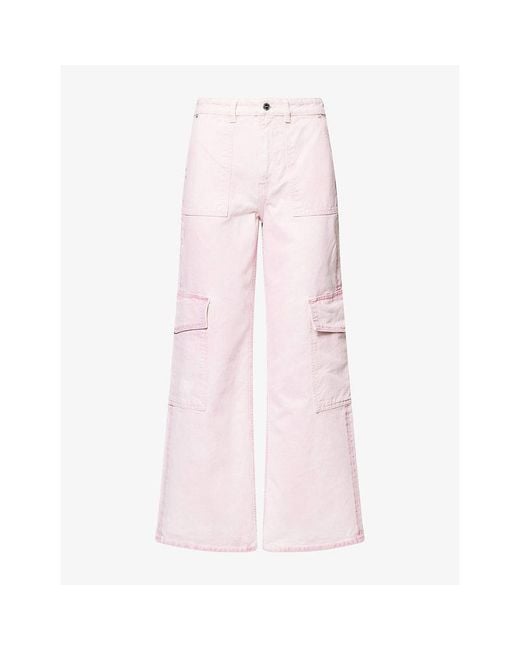 Ganni Pink Multi-Pocket Straight-Leg Denim Jeans