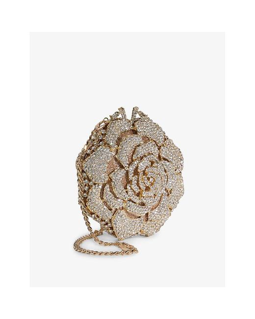 Dune Multicolor Bling Diamante-Flower Metal Clutch