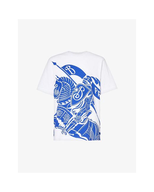 Burberry Blue Cotton T-Shirt With Ekd for men