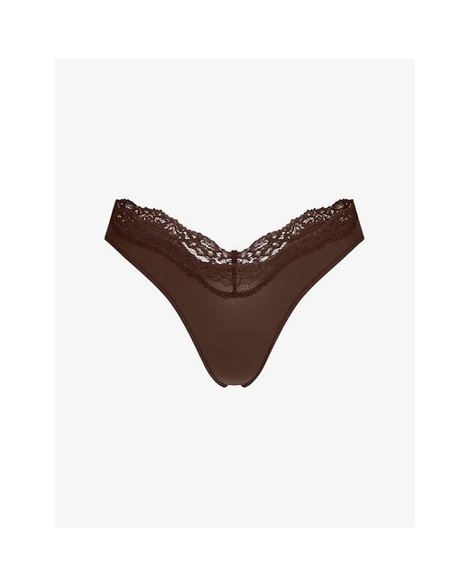 Skims Brown Fits Everybody Lace-Trimmed Stretch-Woven Thong