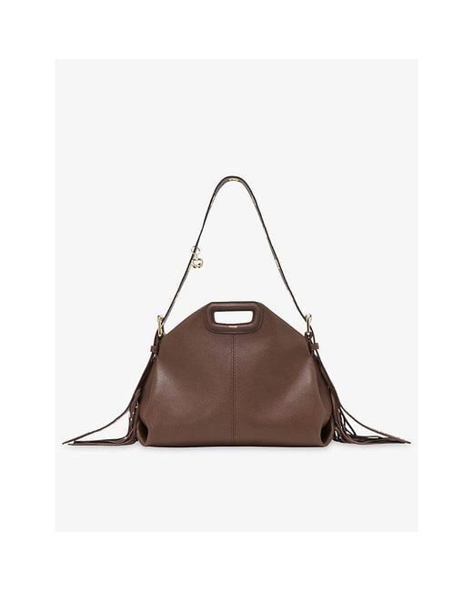 Maje Brown Miss M Leather Shoulder Bag