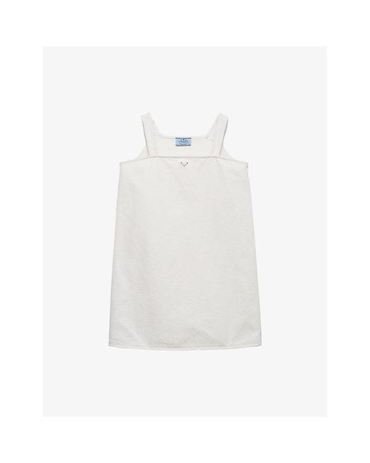 Prada White Old Square-Neck Denim Mini Dress