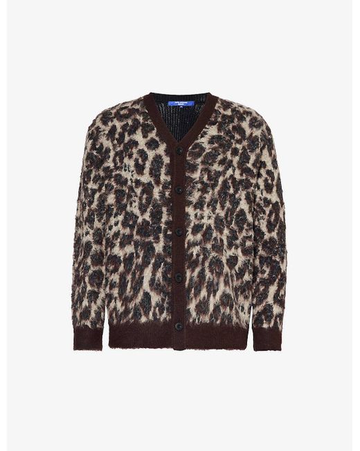 Junya Watanabe Black Leopard-pattern Fuzzy-knit Cotton-blend Cardigan for men