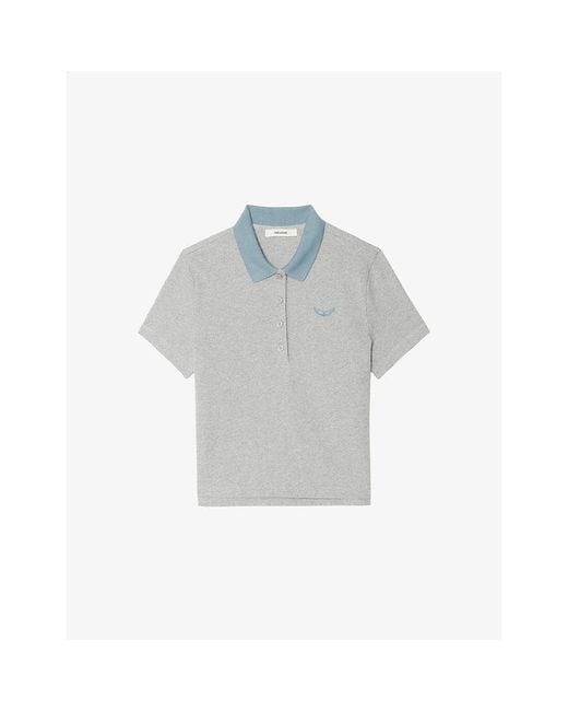Zadig & Voltaire Gray Mirta Logo-Embroidered Cotton Polo Shirt