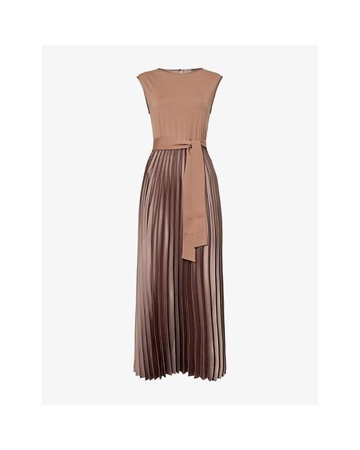 Weekend by Maxmara Brown Sleeveless Pleated Jersey And Satin Midi Dress