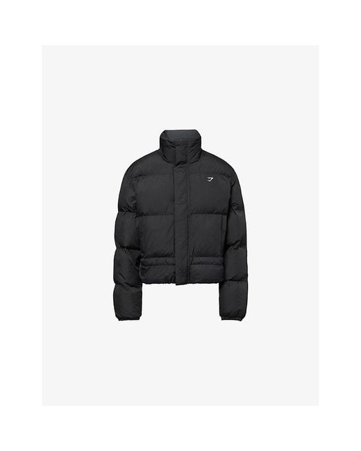 GYMSHARK Black Logo-Print Padded Shell-Down Jacket