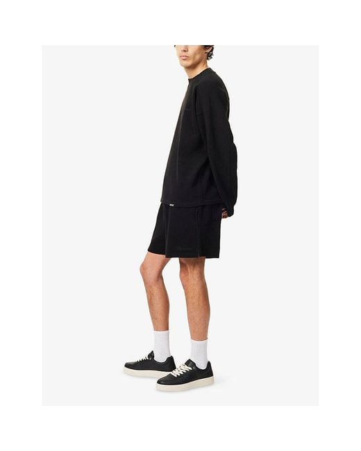 Represent Black Waffle Draw-Cord Cotton Shorts for men