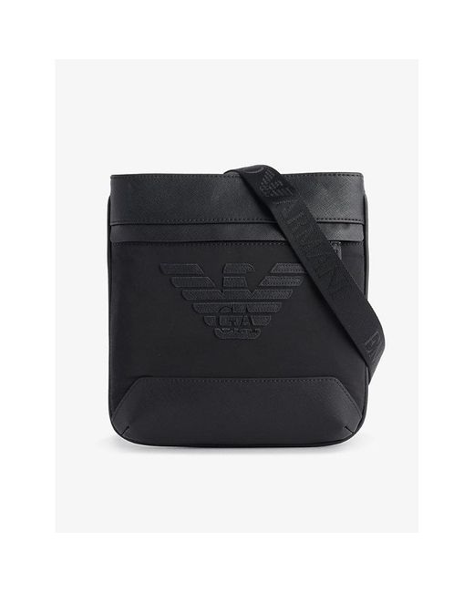 Emporio Armani Black Brand-appliqué Leather Crossbody Bag for men