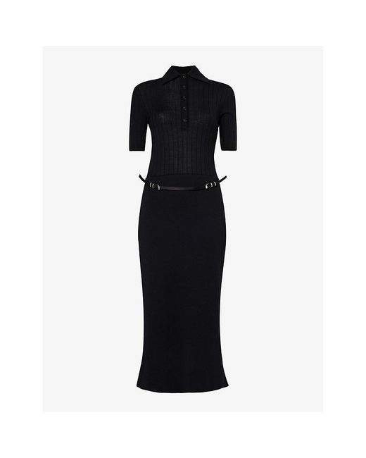 Givenchy Black Logo-embroidered Wool Knitted Midi Dress