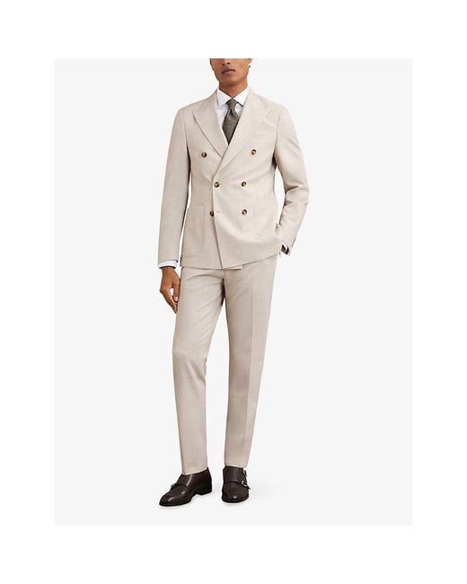 Reiss Natural Belmont Slim-Fit Straight-Leg Stretch Wool-Blend Trousers for men