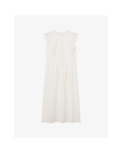 L.K.Bennett White Laila High-neck Broderie-anglaise Cotton Midi Dress