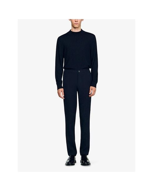 Sandro Blue High-Rise Stretch-Jersey Trousers for men