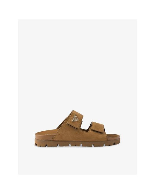 Prada Brown Logo-Embellished Suede Sandals for men
