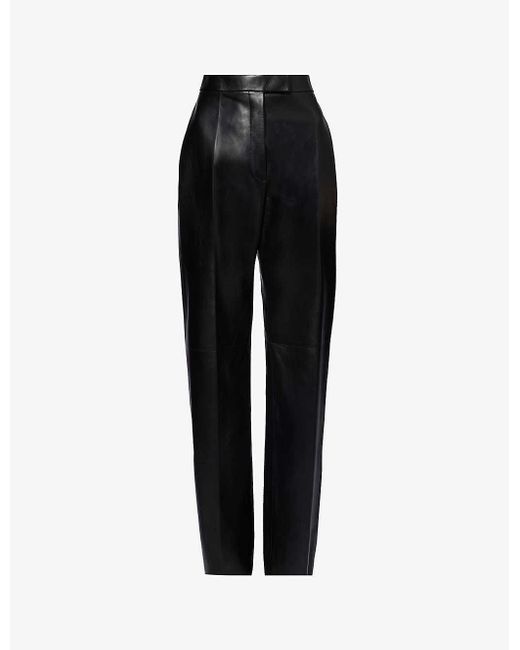 Alexander McQueen Black Straight-leg Mid-rise Leather Trousers