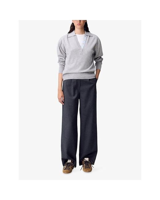 Claudie Pierlot Gray Polo-Collar Wool And Cashmere Jumper