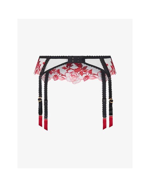 Agent Provocateur Callypso Floral-Embroidered Mesh Suspender Belt