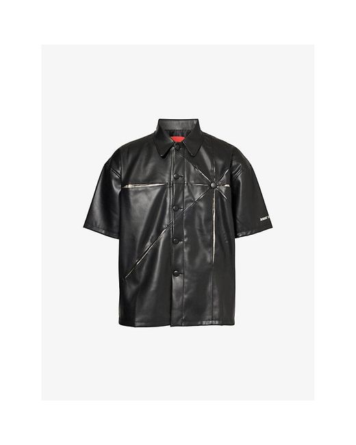 Kusikohc Black Origami Cut-out Faux-leather Shirt for men