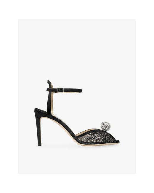 Jimmy Choo White Sacora 85 Lace And Leather Heeled Sandals