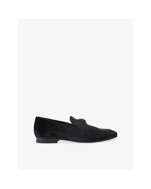 Kurt Geiger Black Hugh Eagle-Embellished Velvet Loafers for men