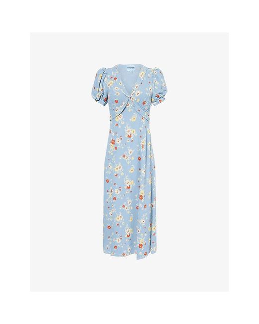 Reformation Blue Michelle Floral Print Woven Maxi Dress