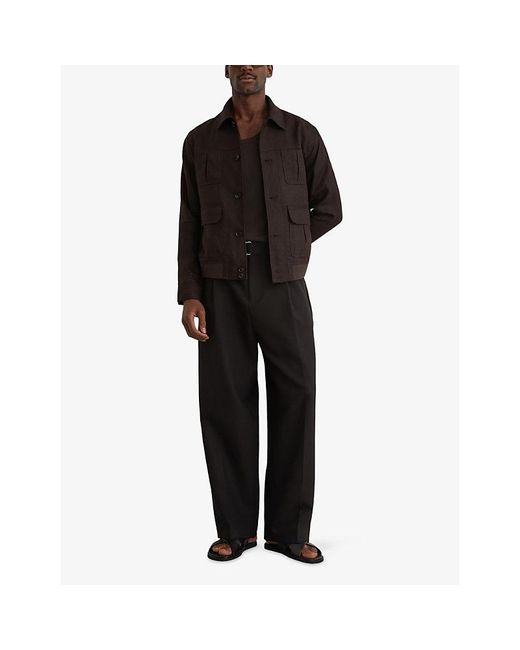 Reiss Black Adam Patch-Pocket Linen Jacket for men