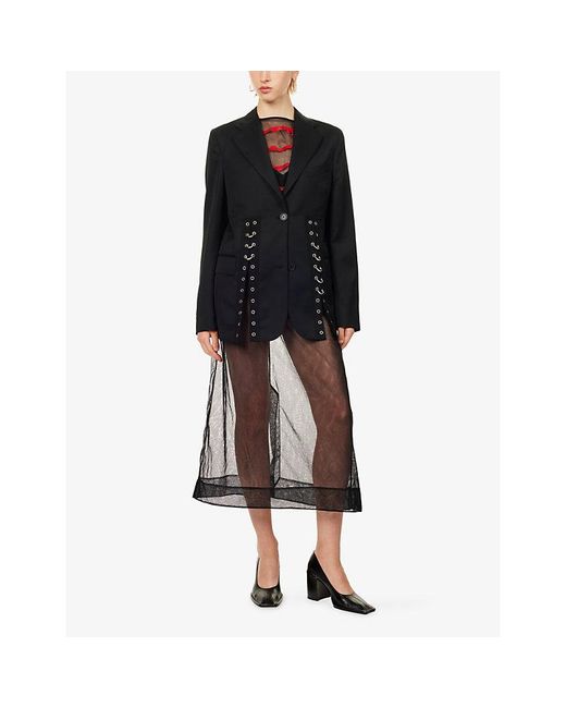 Simone Rocha Black Grommet Ring-Embellished Wool-Blend Jacket