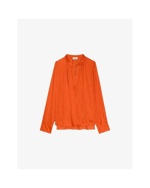 Zadig & Voltaire Orange Tink V-Neck Satin Shirt
