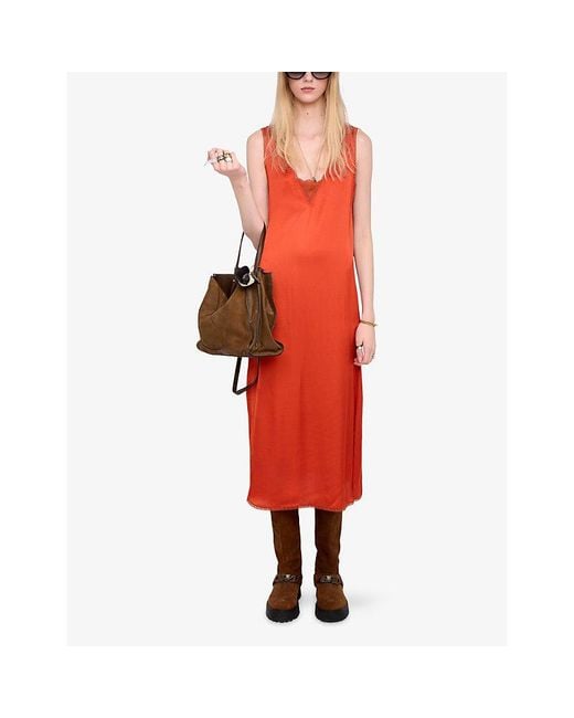 Zadig & Voltaire Red Renzo V-Neck Satin Maxi Dress