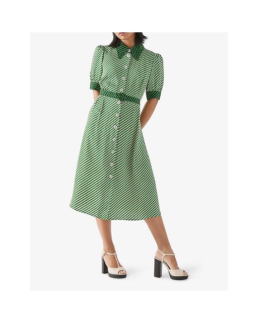 L.K.Bennett Green Valerie Polka-Dot Petite Woven Midi Dress